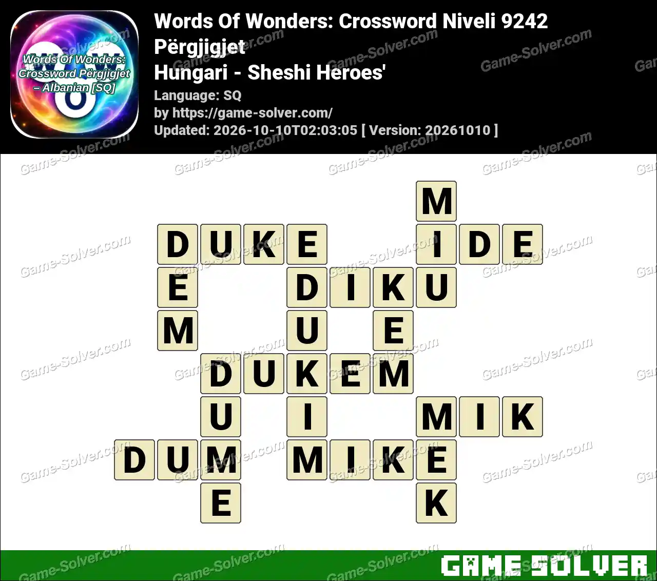 Words Of Wonders: Crossword Niveli 9242 Përgjigjet – Hungari – Sheshi Heroes’